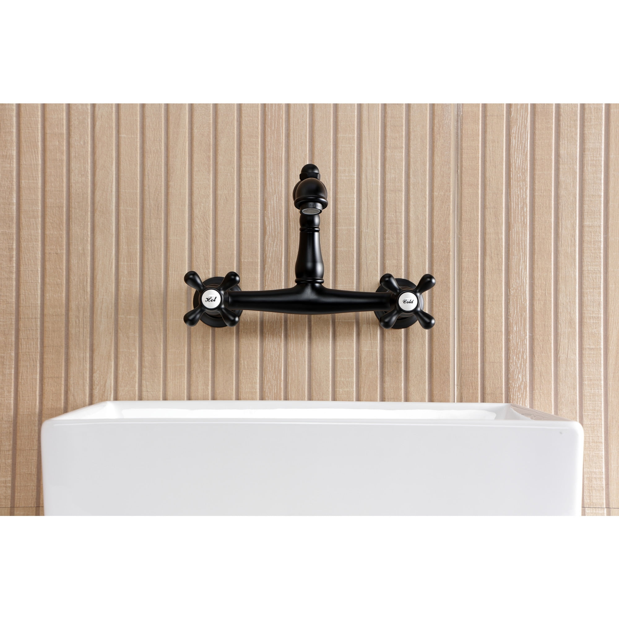 Kingston Brass KS7250AX English Country Double-Handle 2-Hole Wall Mount Bathroom Faucet in Matte Black