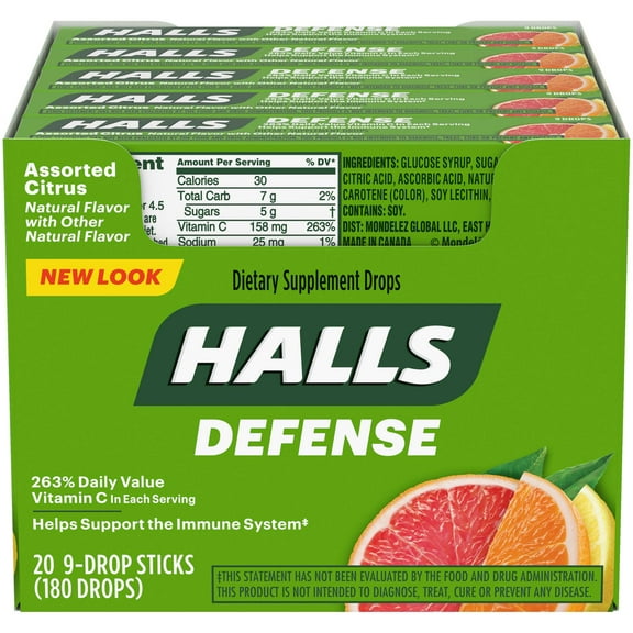 Halls Defense Assorted Citrus - 9 piece stick, 480 per case