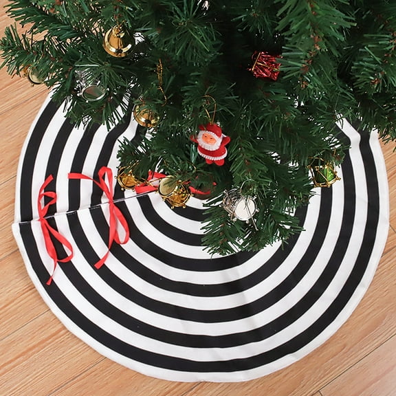 Black and White Stripes Tree Skirt Thick Xmas Tree Mat Holiday Party Decorations Christmas Tree Skirt, 29"