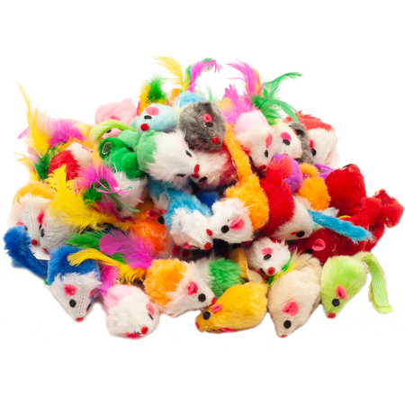 48PCS 4 Furry Cat Toy Mice Rattle Small Mouse Kitten Interactive Play Assorted Color