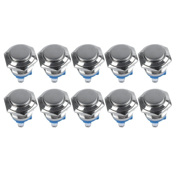10X Alto Redondo Interruptor de Boton Pulsador de Metal Momentaneo Redondo Alto 16mm