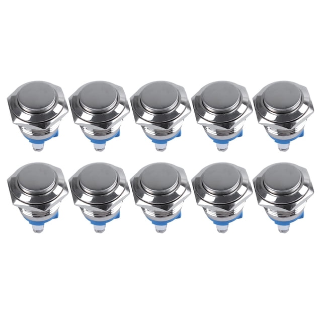 10X Alto Redondo Interruptor de Boton Pulsador de Metal Momentaneo Redondo Alto 16mm