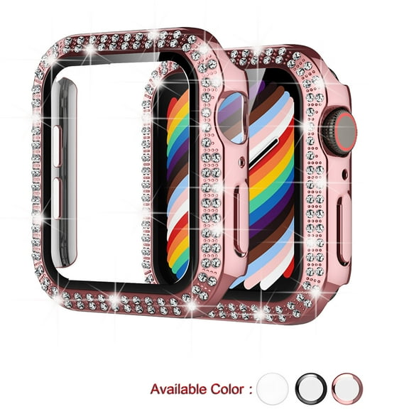 Takfox Apple Watch Case with Screen Protector for Apple Watch 38mm Series 3/2/1, Bling Crystal Diamond Rhinestone Ultra-Thin Bumper Full Cover Protective Case for Women Girls iWatch Pink