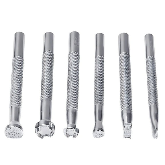 6 Pcs Leathercraft Stamping Tools, Steel, Diverse Punch Shapes, Non-Slip Knurled Handle, for DIY Leather Working, Artistic Carving Supplies