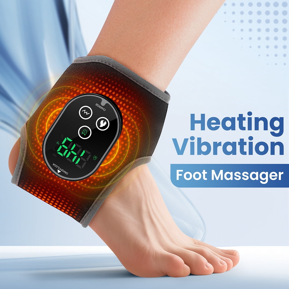 Cordless Heated Vibrating Ankle Wrap, Foot Ankle Massager with 4 Heat Levels (122-149℉) & Dual Motors, 3000mAh Rechargeable Battery, Fit for Left or Right Ankle, Portable for Home Office Travel