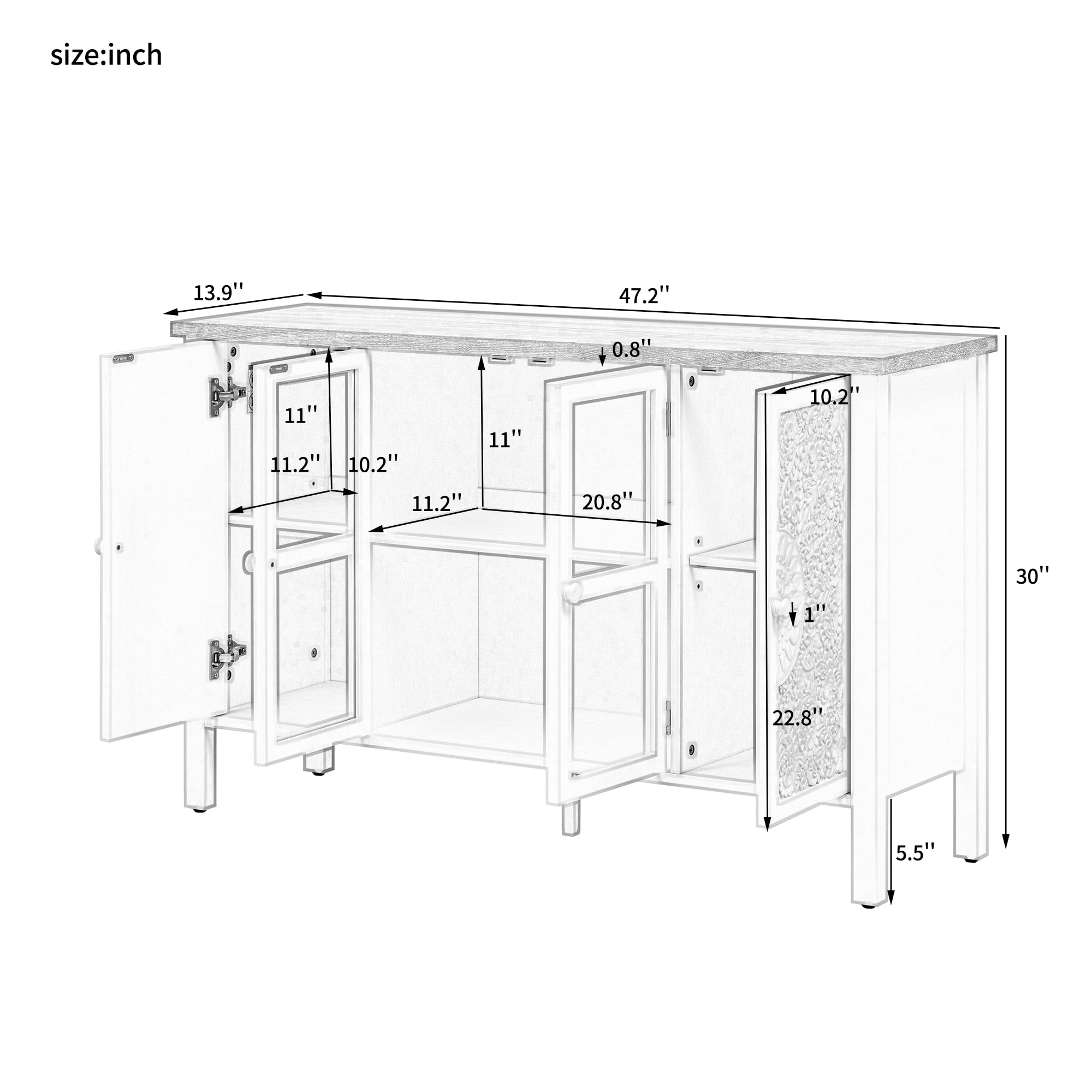 Aukfa TV Stand for TVs up to 55", Console Storage Cabinet w/ Glass Doors & Anti-tip Device,White