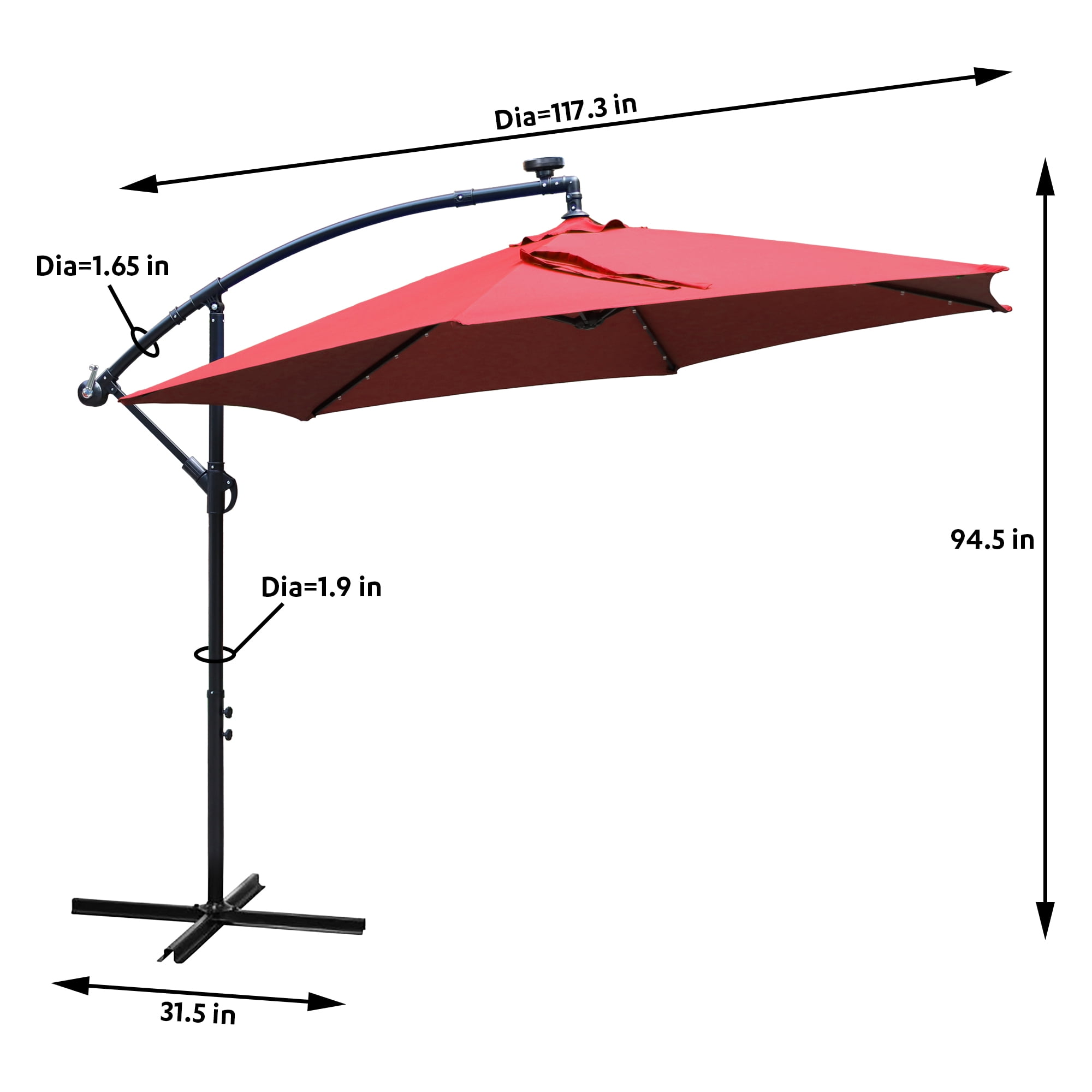 Abble 31.50" Red Solid Print Rectangle Cantilever Patio Umbrellas, Adjustable Height