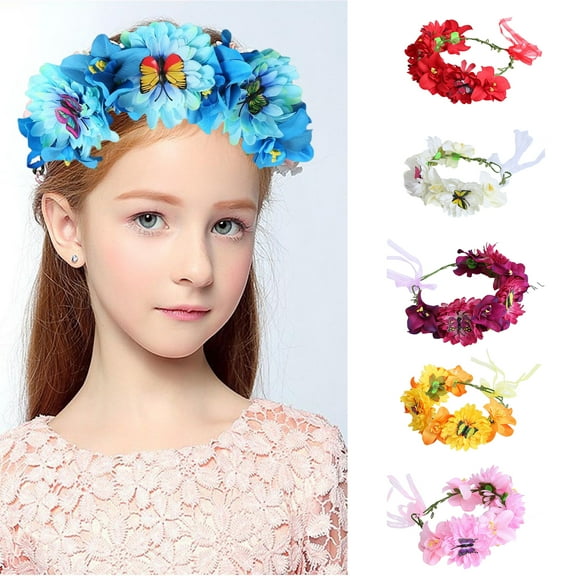 Flower Crown Realistic Flower Lace Up Wedding Photo Prop Butterflies Head Bohemia Beach Party Bride Hair Accessory