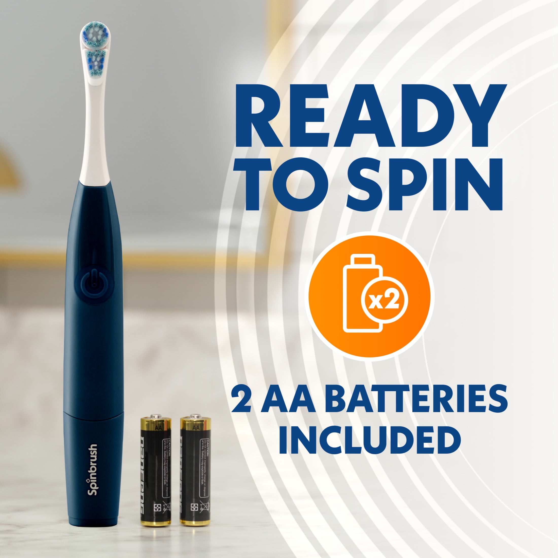 Spinbrush Smart Clean Value Pack, Battery Powered Electric Toothbrush for Adults, 2 Brushes & 2 Replacement Heads