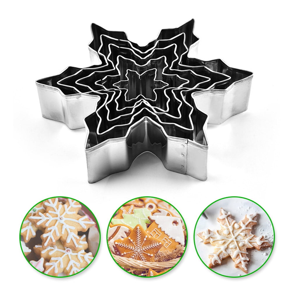 5pcs Snowflake Shaped Cookie Cutter Dough Biscuit Pastry Fondant Baking Mold