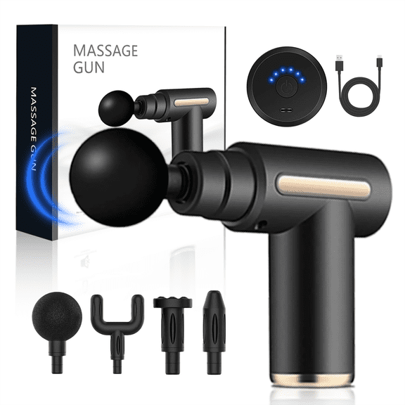 SAMADEX 6 Speed Adjustable Quiet Portable Handheld Muscle & Body Deep Tissue Percussion Massage Gun w/ 4 Massage Heads, Gray