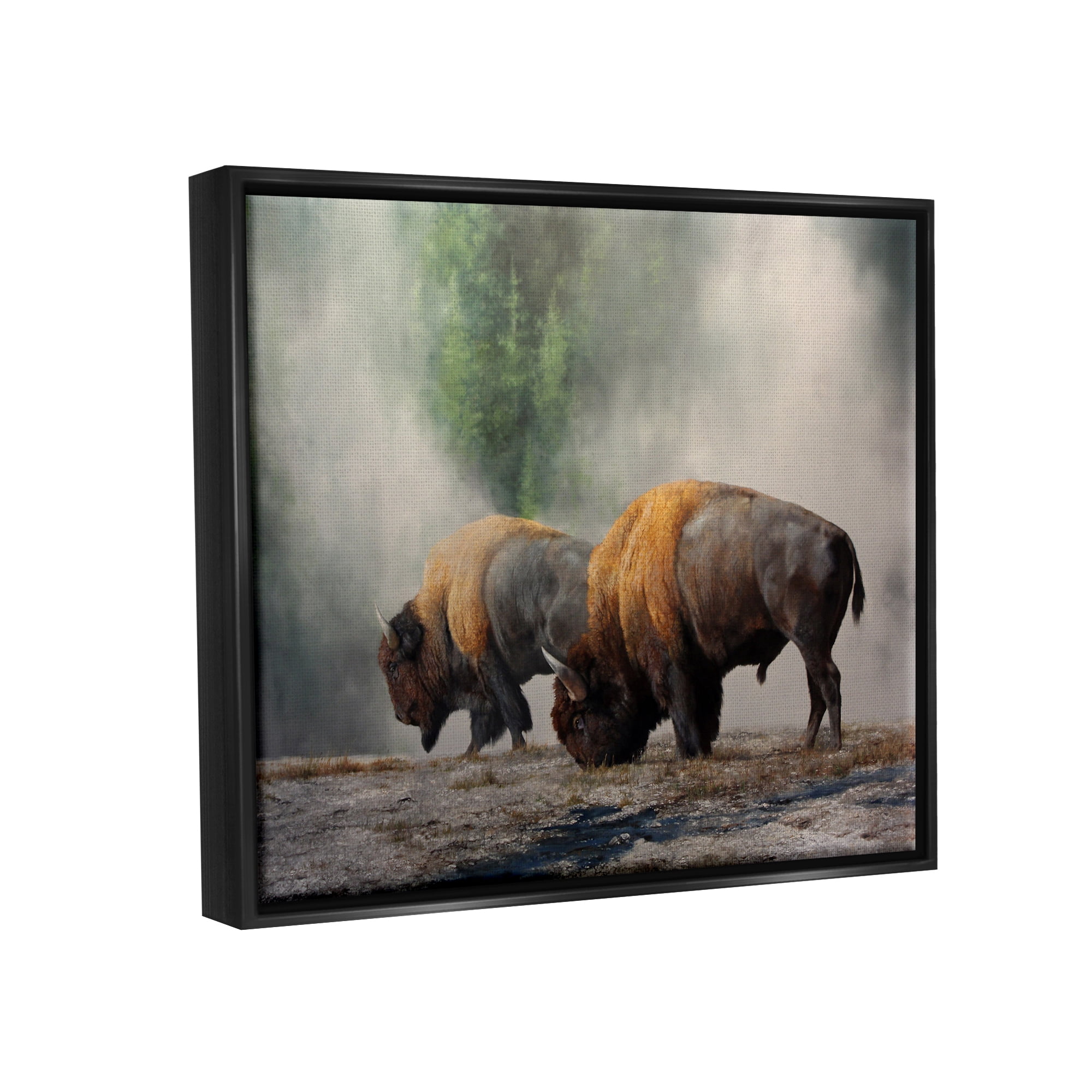 Stupell Industries Bison Duo Grazing Foggy Nature Animals & Insects Painting Black Floater Framed Art Print Wall Art