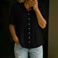 thumbnail image 1 of Craaazy Women's Loose Fit Collared Blouse, Solid Color Short Sleeve Button Down Shirt, Breathable Cotton Linen Casual Top for Daily Wear, Work & Weekend Gifts, 1 of 9