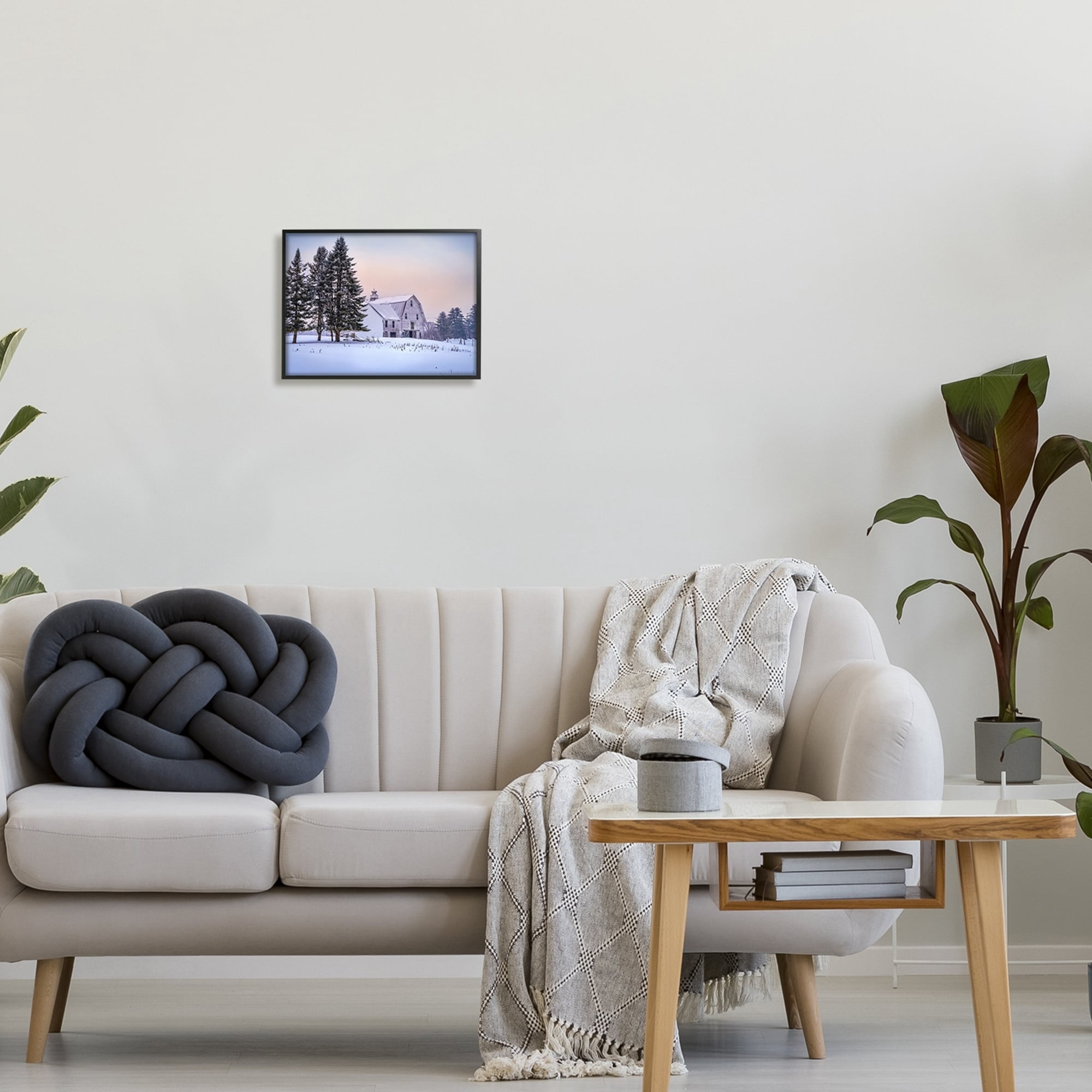 Stupell Industries Winter Farmhouse Snow Landscape Landscape Photography Black Framed Art Print Wall Art