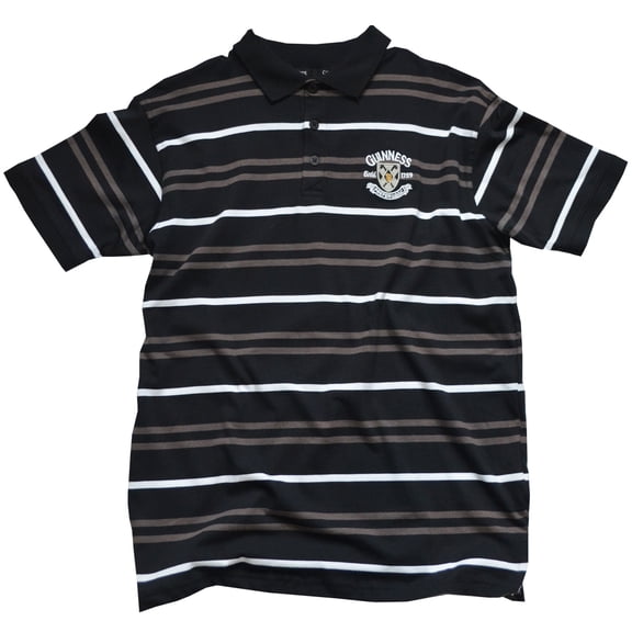 Guinness Men's Black Golf Short Sleeved Polo Shirt with Grey and White Stripes
