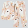 thumbnail image 2 of QIUOMBBP Womens Halloween Pajama Set Long Sleeve Button Down Tops and Casual Pants 2 Piece Cute Pj Sets Funny Ghost Print Loungewear, Pink, L, 2 of 6