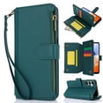 thumbnail image 2 of Compatible With Samsung Galaxy A35 Wallet Case with Card Holder Kickstand Double Magnetic Clasp Zipper Pocket Lanyard Strap Wristlet, Leather Flip Case Women Men Wallet Cover,Green, 2 of 15