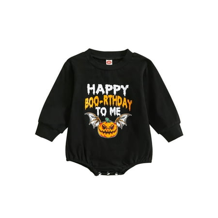 

Baby Boys Halloween Black Long Sleeve Letter Pumpkin Print Romper