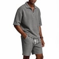 thumbnail image 5 of JAJAHO Mens Short Set Summer 2 Piece Outfits Waffle Short Sleeve Quarter Zip Collared Loose Fit T Shirt Comfortable Drawstring Shorts Jogging Suit Stylish Outfit, 5 of 9