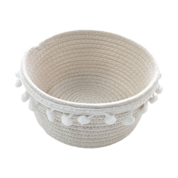 Cesta de almacenamiento tejido a mano cesta de algodón tejido de algodón portátil regalos de casa de la casa canasta de pan de frutas para estantes 20cmx10cm