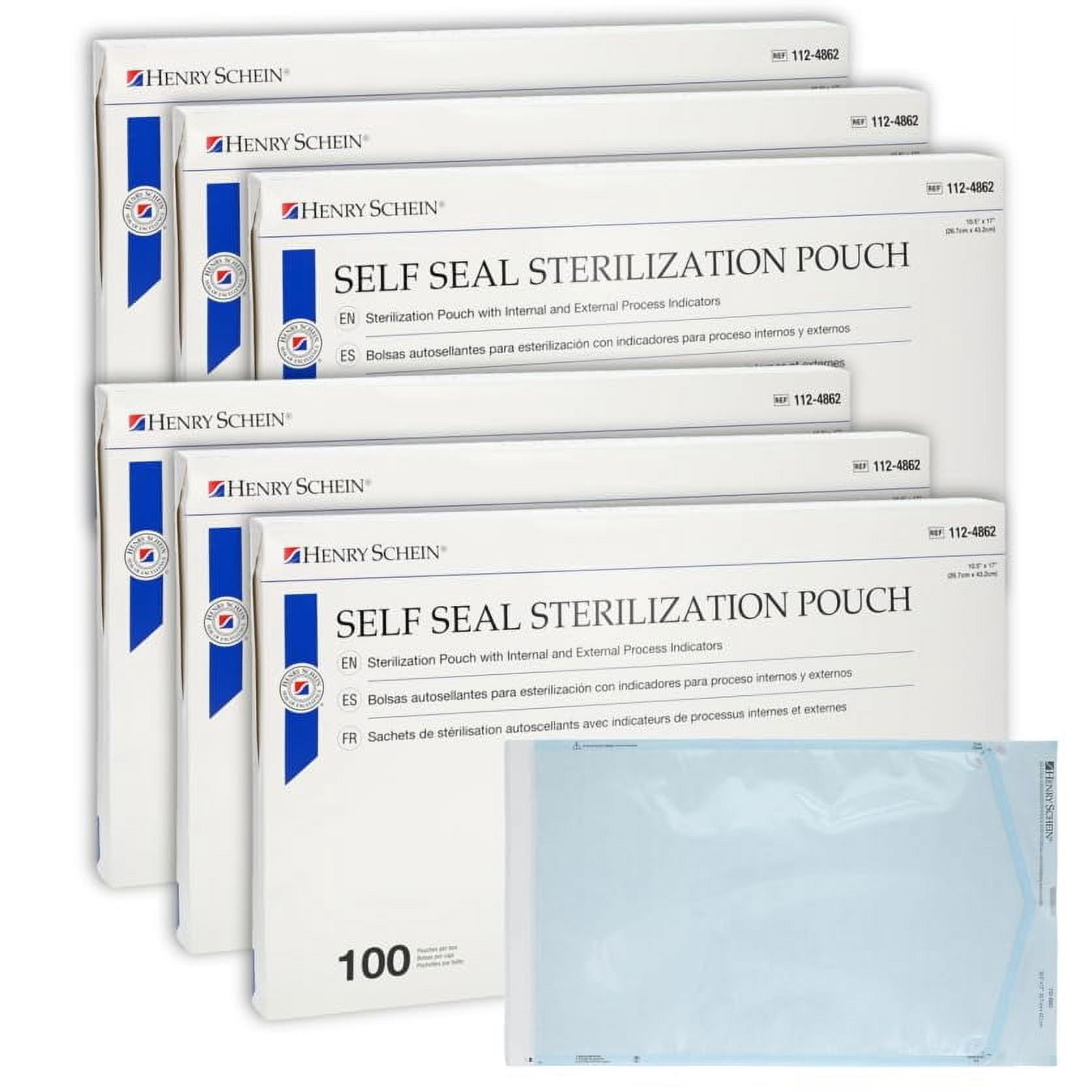 Self-Sealing Sterilization Pouches, Latex-Free, Built in Color Change Guide 10.5 in x 17 in 100/Bx, 6 Boxes, 600 Count
