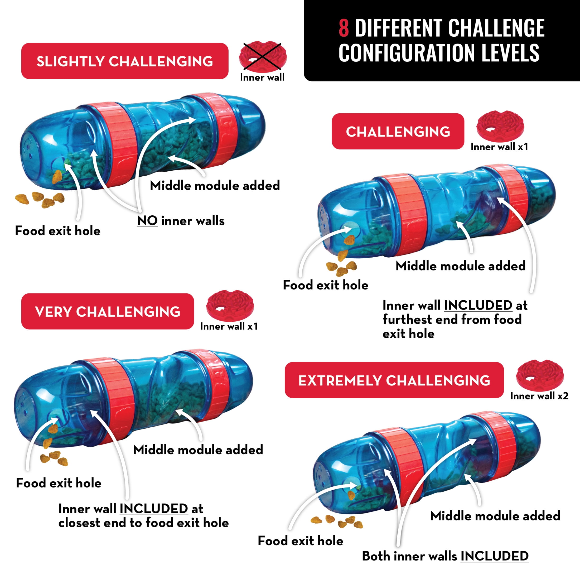 KONG Detachable 1-Piece with Treat Dispenser & Slow Feeder for Average Chewers, Multicolor Pod Large (1 Pack)