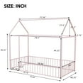 thumbnail image 3 of Twin Size Floor Bed, Metal House Bed with Fence, Playhouse Design Montessori Beds Frame, Platform Bed Canopy Bed with Roof, for Girls Boys Bedroom, No Box Spring Needed, Can Be Decorated, Pink, 3 of 8