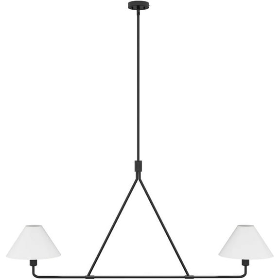 Modern 2-Light Kitchen Island Lighting 46.45 inch Matte Black Linear Chandelier with Fabric Shade Classic Farmhouse Pendant Lights Over Table for Dining Room Bar E12