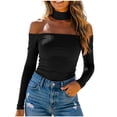 thumbnail image 3 of Tqcoqu Women's Off Shoulder Tops,Long Sleeve Slim Fit Stretchy Shirts Blouses Top,Matching Choker Neckline & Built-in Bra,Black Women's XS-XXL, 3 of 10