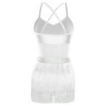 thumbnail image 2 of iiniim Womens Sleeveless Rhinestone Latin Dance Bodysuit Tassel Fringe Leotard Dress for Competition White L, 2 of 7