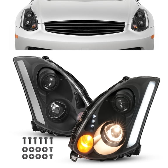 For Infiniti G35 Coupe 2Dr 2003-2007 Projector Black LED Headlights Headlamps
