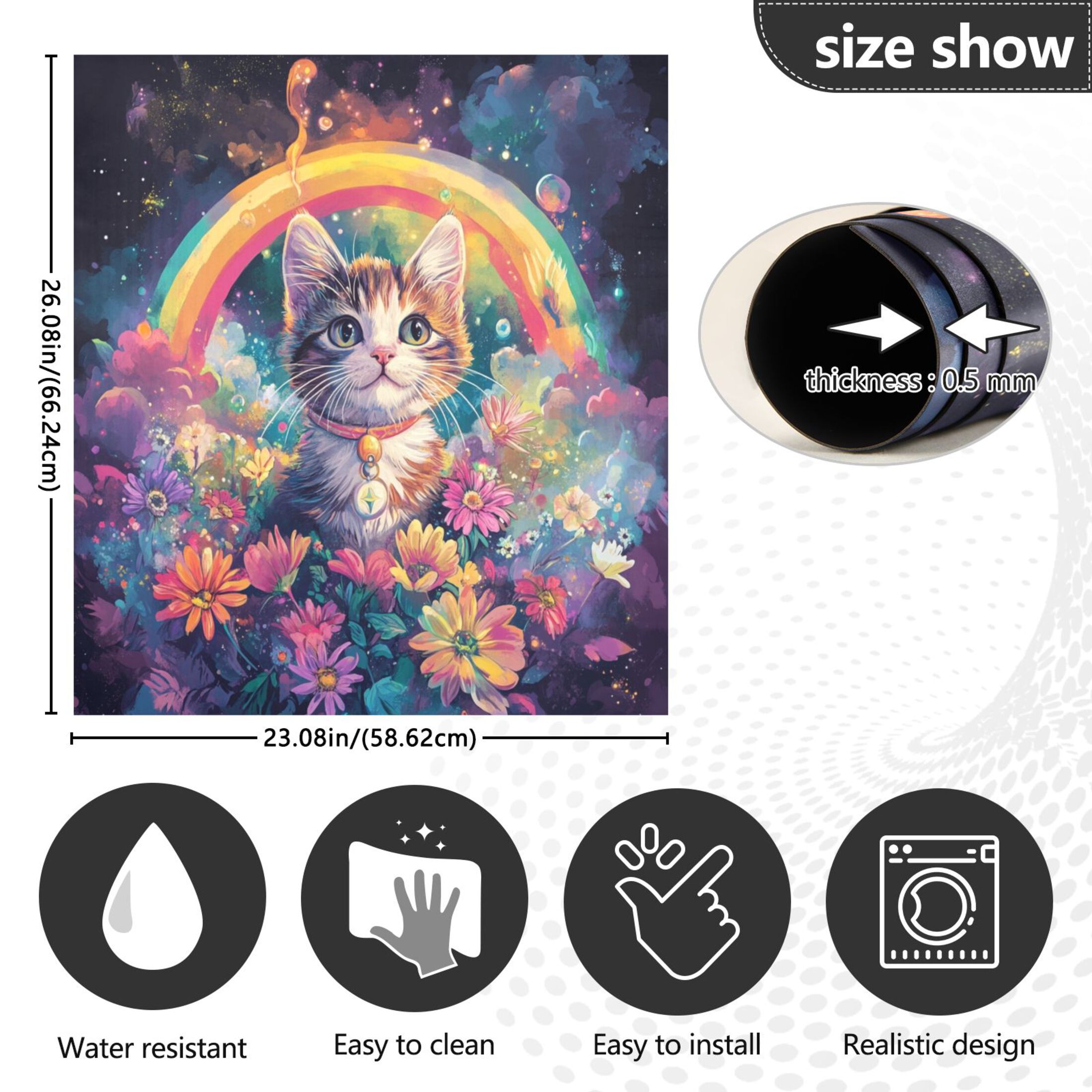 Dishwasher Magnetic Sticker 23x26 Inch Refrigerator Magnetic Sticker Washing Machine Magnetic Sticker Kitchen Panel Magnetic Sticker Home Decor Pretty Rainbow Cat
