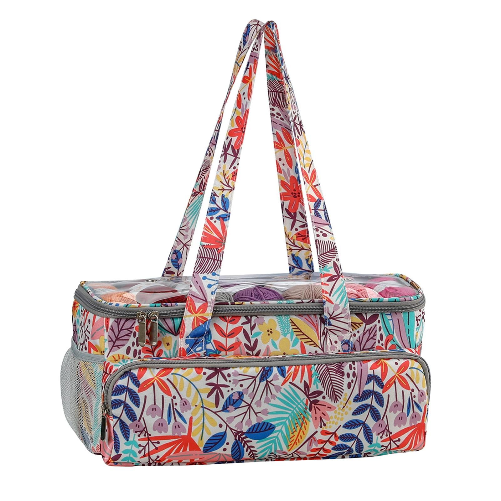 GUOOL Knitting Bag, Yarn Storage Organizer Empty Shoulder Strap Handbag Large Crochet Bag Yarn Ball Holder Bag for Knitting