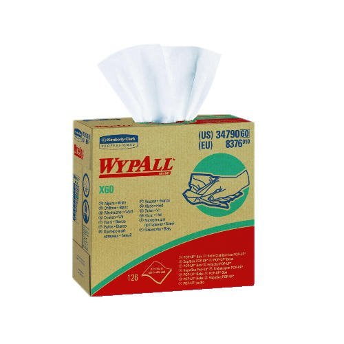 Kimberly-Clark Wypall X60 Teri White Reinforced Wipers in Pop-up Box, 9.1 x 16.8 inch, 126 per Pack - 10 Packs per case.