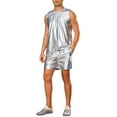 thumbnail image 4 of INSPIRE CHIC Holographic Tank Top and Shorts Set for Men's Party Disco Metallic 2 Pieces Outfits XL Silver, 4 of 5