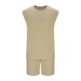 thumbnail image 4 of Abtuhar Men Leisure Solid Sleeveless Hoodless Casual Blouse and Pants Pajamas Set Set,Khaki,XL, 4 of 5