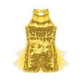 thumbnail image 3 of iEFiEL Kids Girls Sequins Leotard Mesh Ruffles Ballet Jazz Dance Costume Yellow-B 14, 3 of 7