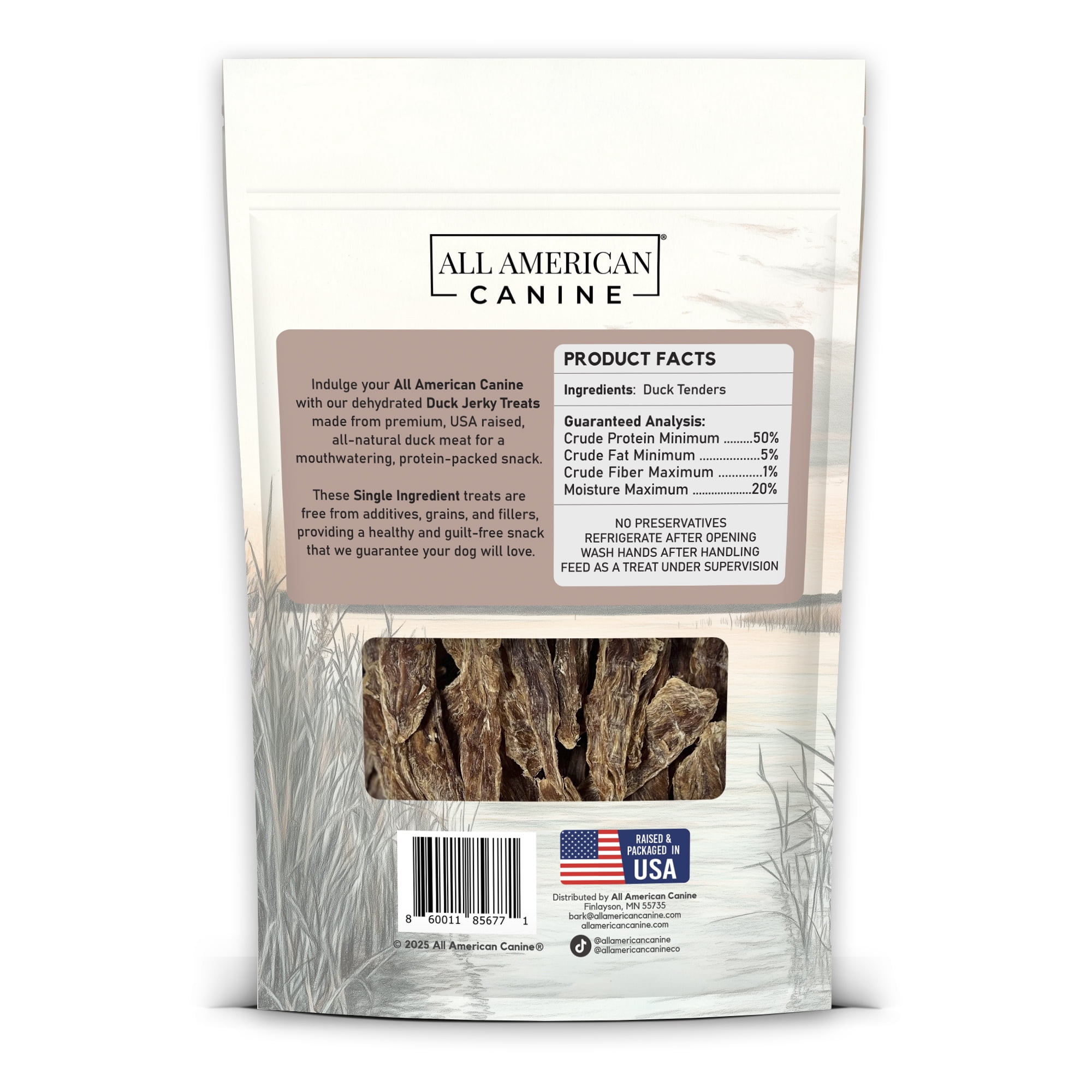 All American Canine Duck Jerky for Dogs, 8 oz Bag
