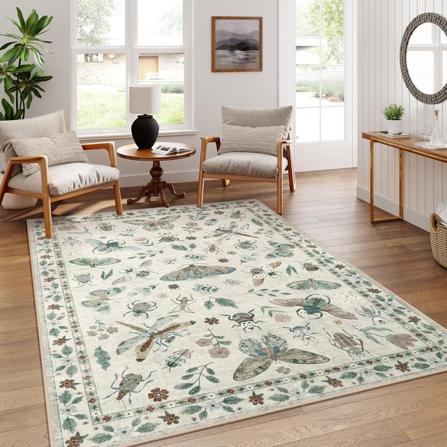 Insect Washable Rugs for Living Room Soft Area Rug x Rug for Bedroom UltraThin Non Slip Dining Room Rug Stain Rug Large Carpet for Office Nursery(&#;x)