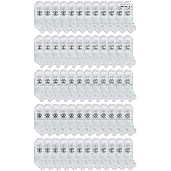 240 Pairs Of Yacht & Smith Men Wholesale Cotton Sport Athletic Mid Ankle Socks Bulk Case Pack Size 10-13 (White)