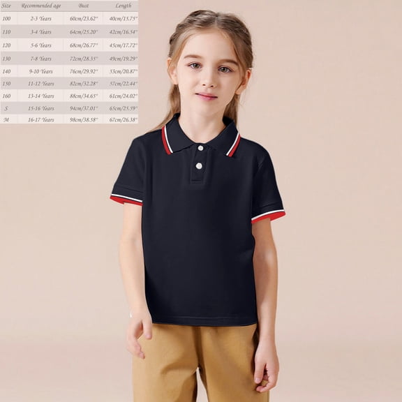 Polo Shirts Boys Navy Button Down Girls Short Sleeve Shirt 100 Day of School Shirt Girls Casual Collared Shirts Tween Boys 11-12 Years Shirts