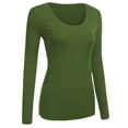 thumbnail image 3 of Women's Junior and Plus Size Basic Scoop Neck Tshirt Long Sleeve Tee, Small, 3Pk Black, Olive, Khaki, 3 of 5