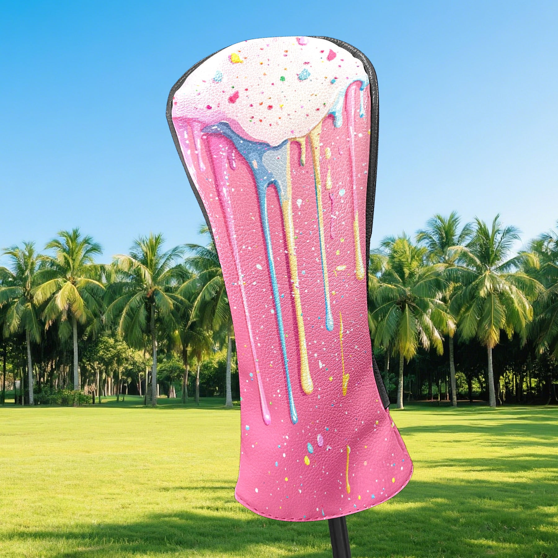 Golf Club Covers PU Leather Waterproof Head Covers for Fairway Woods Hybrids Ice Cream Droplets