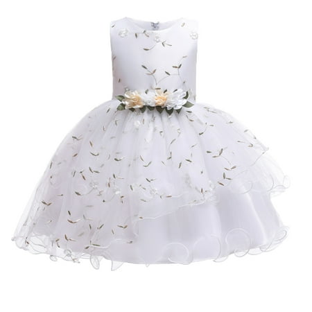 

Zlekejiko Kid Children Girl Sleeveless Floral Embroidered Tulle Ball Gown Princess Prom Dress Outfits Clothes