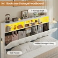 thumbnail image 2 of Afuhokles Full Bed Frame with Bookcase Headboard,LED Bed Frame with 4 Storage Drawers,Power Outlet, Modern Velvet Upholstered Platform Bed with 5 Shelf, No Box Spring Needed, Creamy White, 2 of 8