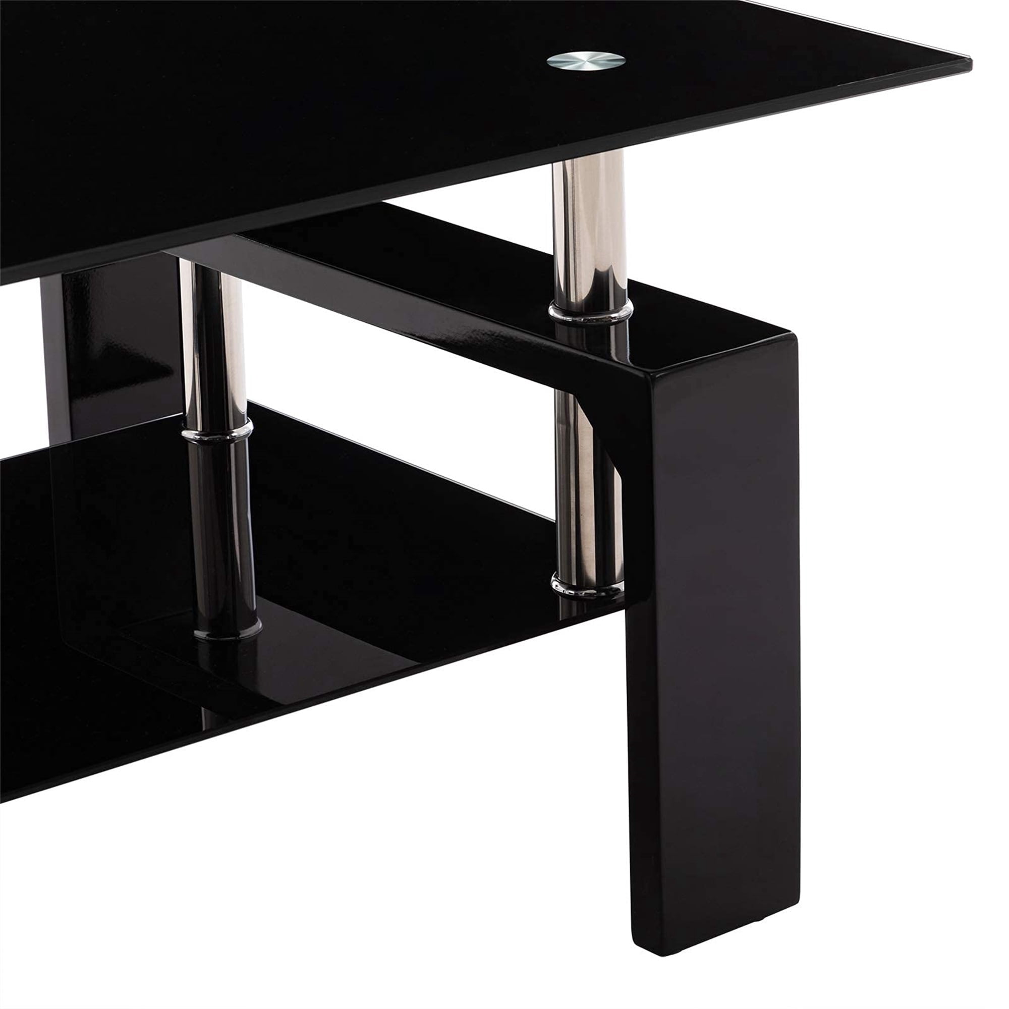 Aukfa Rectangle Tempered Glass Coffee Table Metal Tube Legs End Table for Living Room, Black