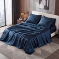 thumbnail image 3 of Regency Heights Midnight Blue Satin Sheet Set King Size, 6-Piece Silky Bed Sheets with 16" Deep Pocket Fitted Sheet, 3 of 10