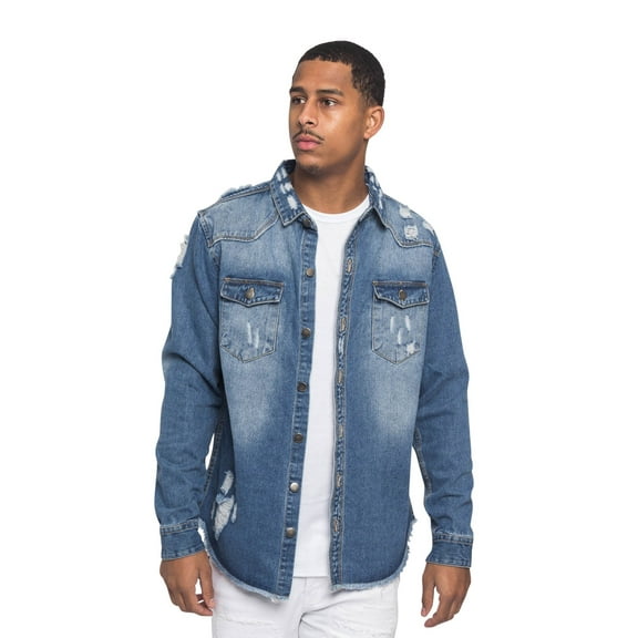 Victorious Men's Long Sleeve Button Up Denim Shirt, Multiple Colors and Sizes