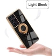 thumbnail image 3 of for Galaxy S22 Ultra Case with Ring, Built-in Rotation Finger Ring Kickstand Cover with Shiny Plating Rose Gold Edge Work with Magnetic Car Mount Slim Thin Bumper Case for Women Girls Black, 3 of 7