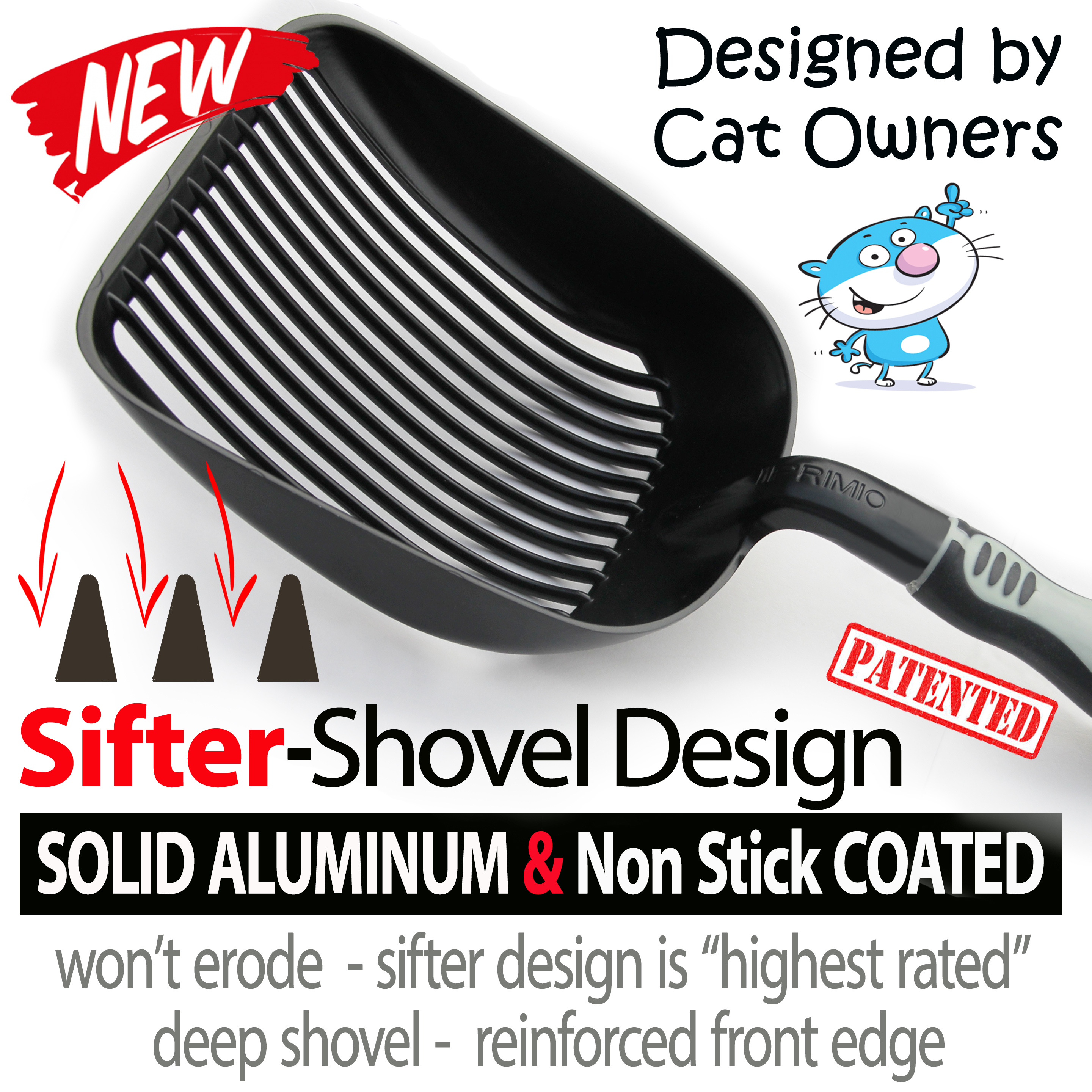 IPRIMIO Cat Litter Scooper | Litter Box Poop Scooper | Non-Stick Plated Aluminum Deep Shovel Scoop and Soft Foam Handle | Color: Black - image 2 of 8